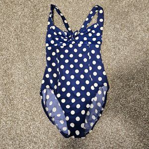 Vintage Swim Shaper Blue and White Polka Dot One Piece Swimsuit